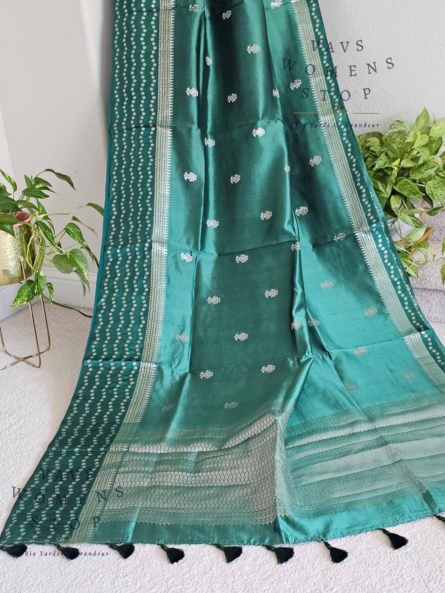 Deep Sea Green Pure Mango Silk Saree with Peacock Blue Blouse