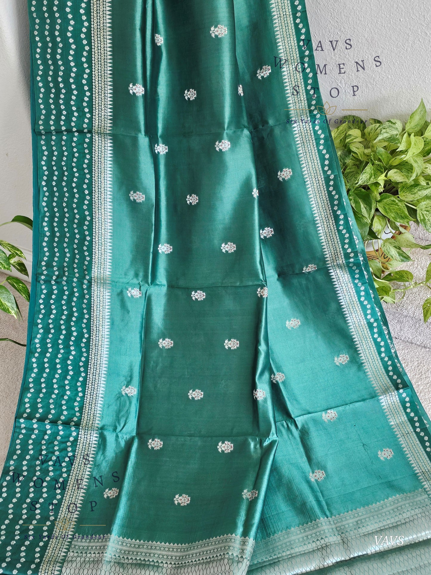 Deep Sea Green Pure Mango Silk Saree with Peacock Blue Blouse