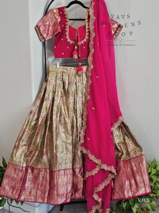 Semi Kanchi Half Saree Set – South Indian Bridal & Festive Wear | Women’s Lehenga