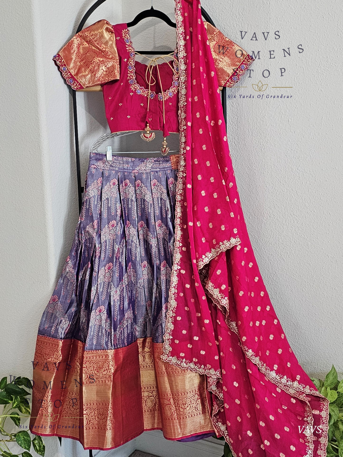 Semi Kanchi Half Saree Set – Traditional South Indian Lehenga | Bridal & Festive Wear | Size 32–38 Blouse |