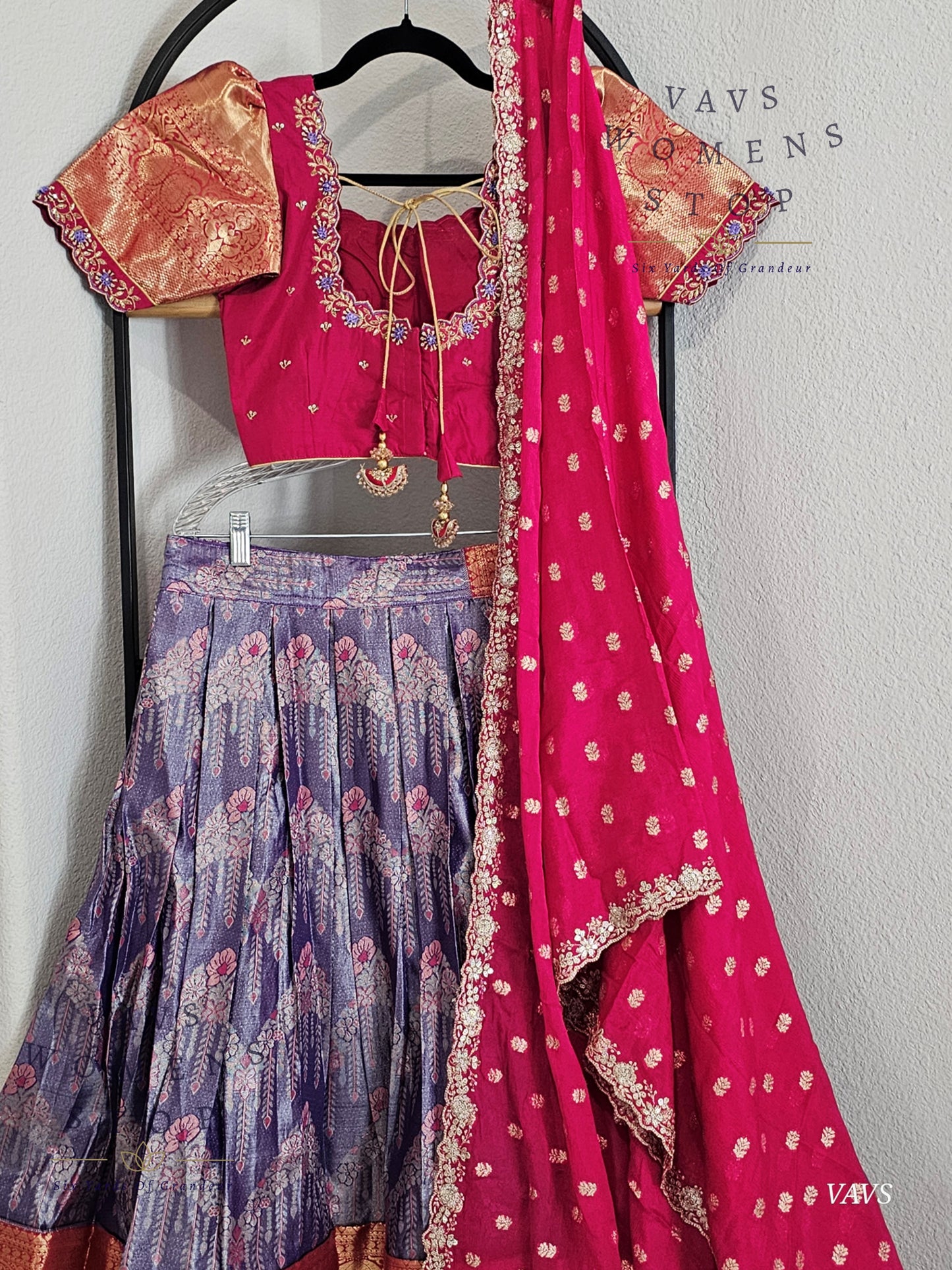 Semi Kanchi Half Saree Set – Traditional South Indian Lehenga | Bridal & Festive Wear | Size 32–38 Blouse |