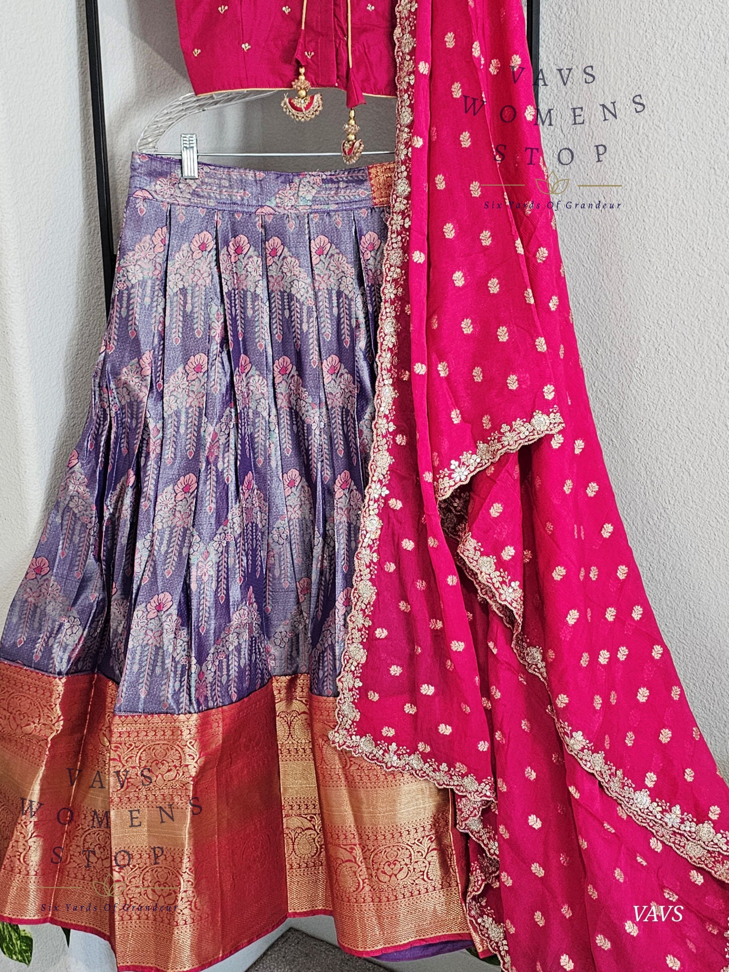 Semi Kanchi Half Saree Set – Traditional South Indian Lehenga | Bridal & Festive Wear | Size 32–38 Blouse |