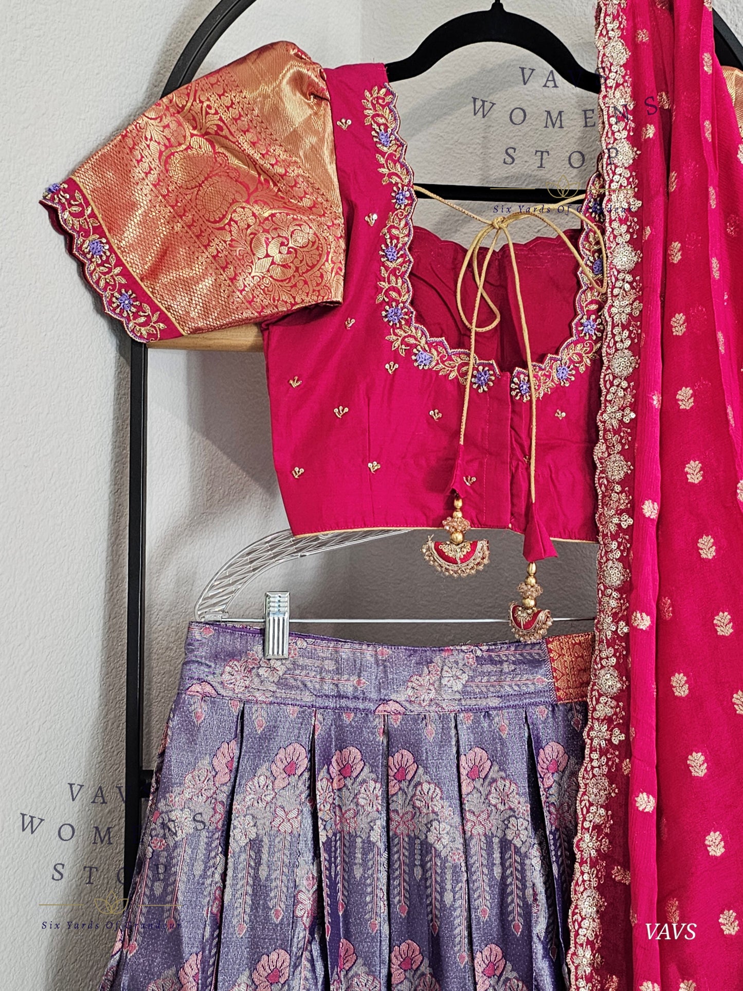 Semi Kanchi Half Saree Set – Traditional South Indian Lehenga | Bridal & Festive Wear | Size 32–38 Blouse |