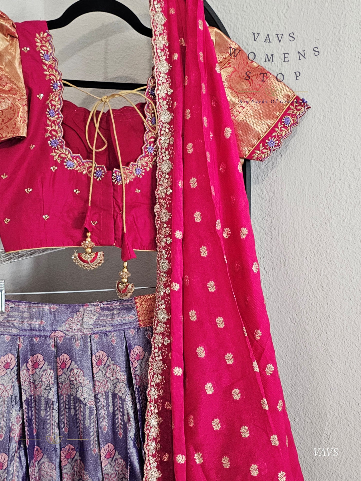 Semi Kanchi Half Saree Set – Traditional South Indian Lehenga | Bridal & Festive Wear | Size 32–38 Blouse |