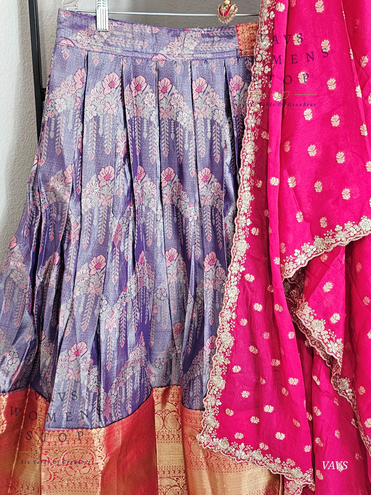 Semi Kanchi Half Saree Set – Traditional South Indian Lehenga | Bridal & Festive Wear | Size 32–38 Blouse |