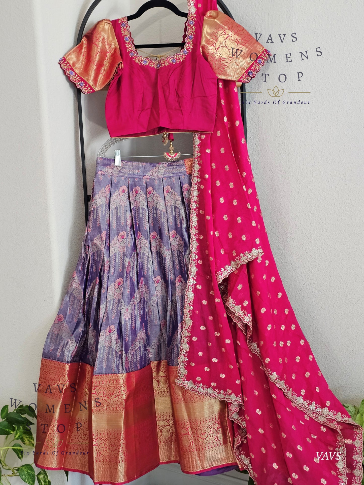 Semi Kanchi Half Saree Set – Traditional South Indian Lehenga | Bridal & Festive Wear | Size 32–38 Blouse |