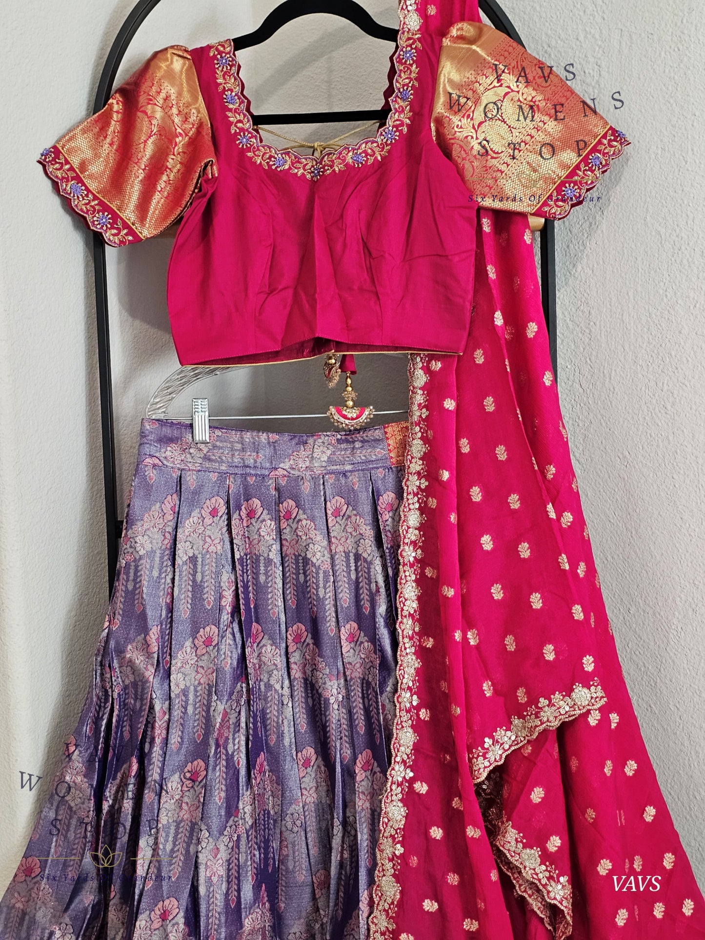 Semi Kanchi Half Saree Set – Traditional South Indian Lehenga | Bridal & Festive Wear | Size 32–38 Blouse |