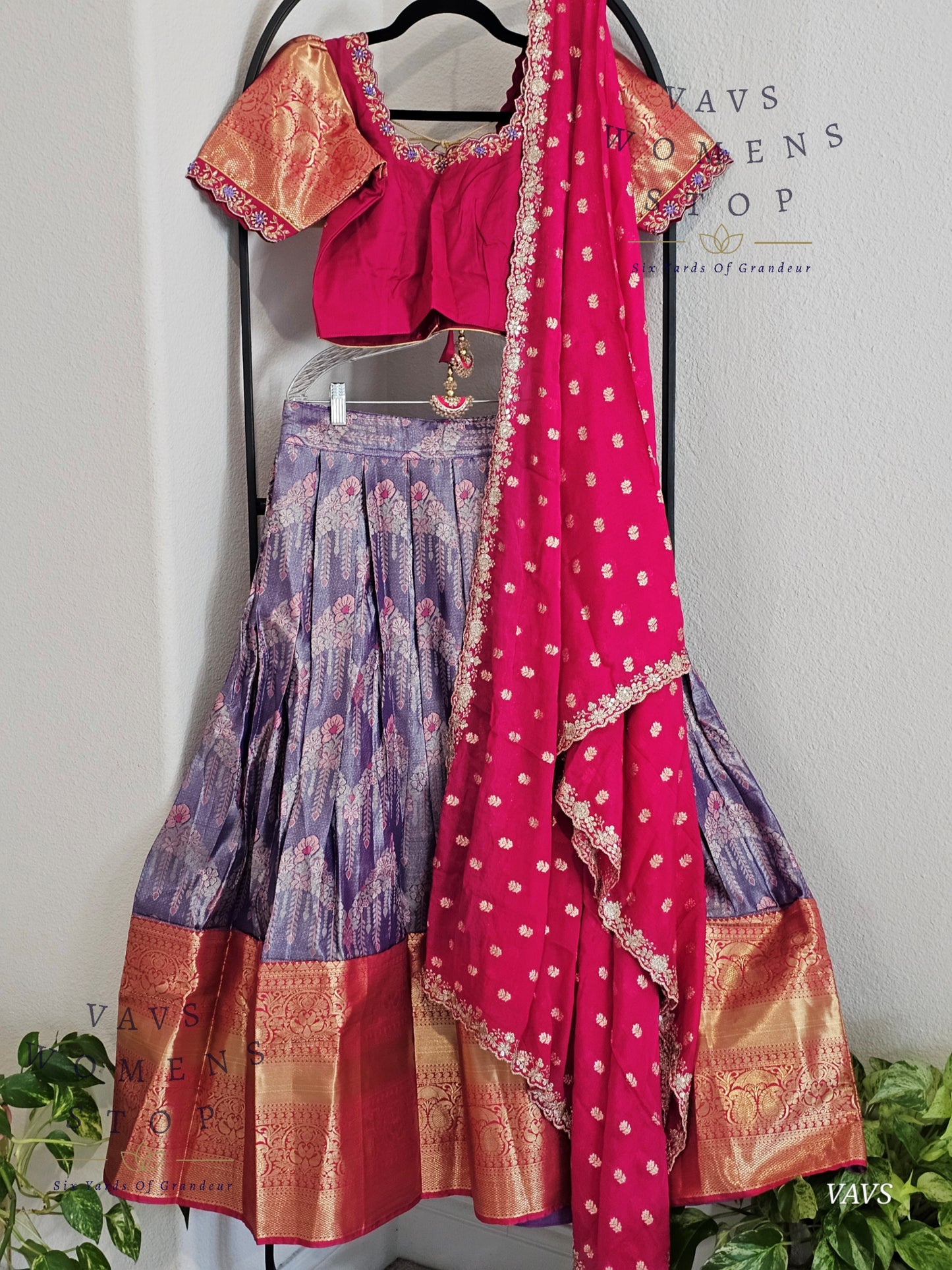 Semi Kanchi Half Saree Set – Traditional South Indian Lehenga | Bridal & Festive Wear | Size 32–38 Blouse |