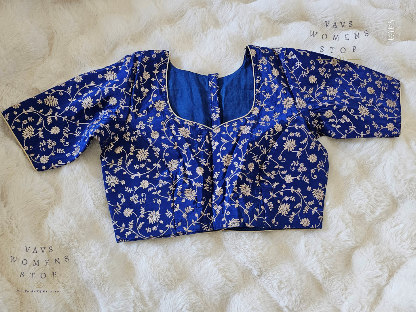 Royal Blue Shade Munga Benarasi Meenakari Blouse