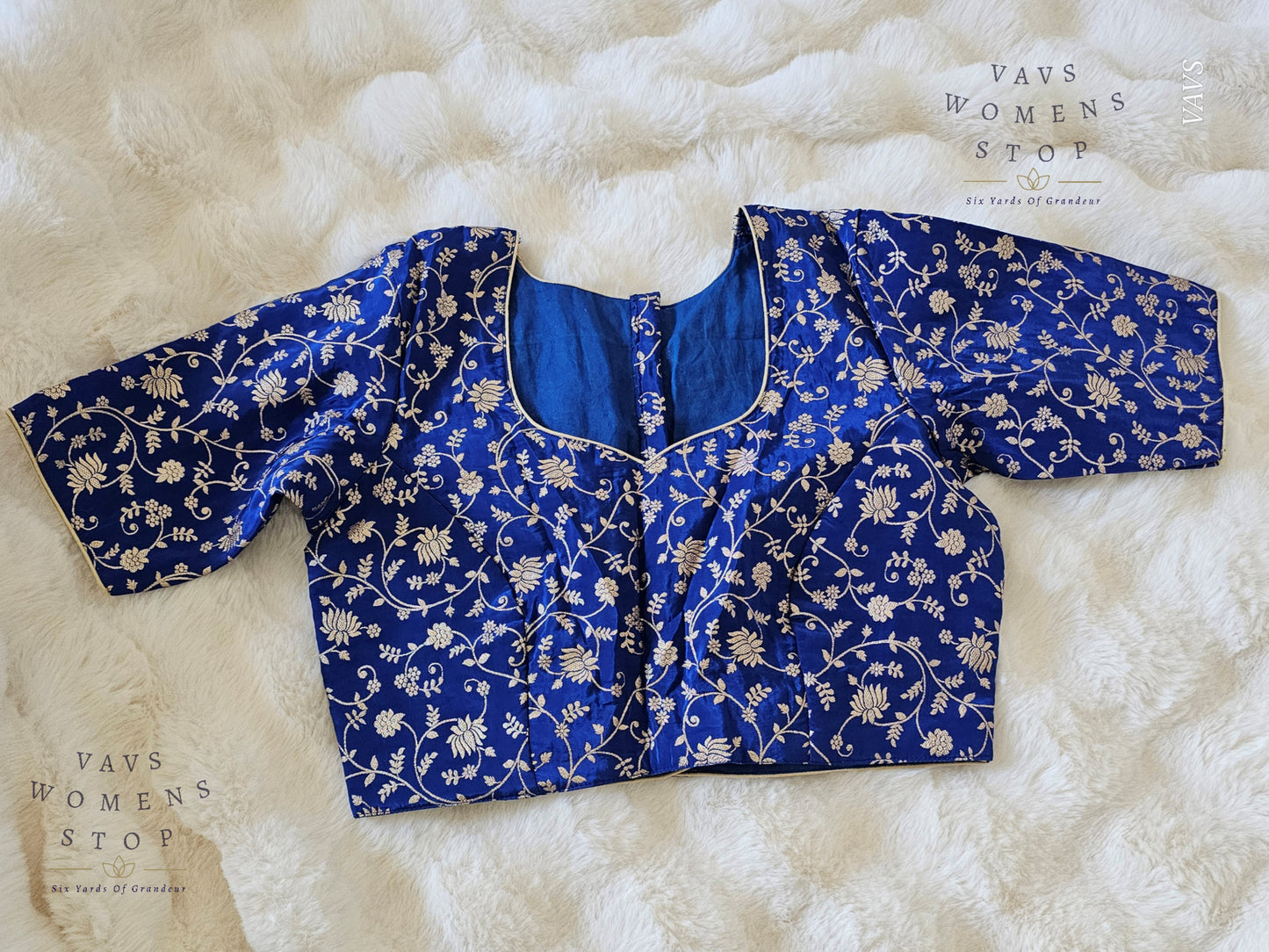 Royal Blue Shade Munga Benarasi Meenakari Blouse