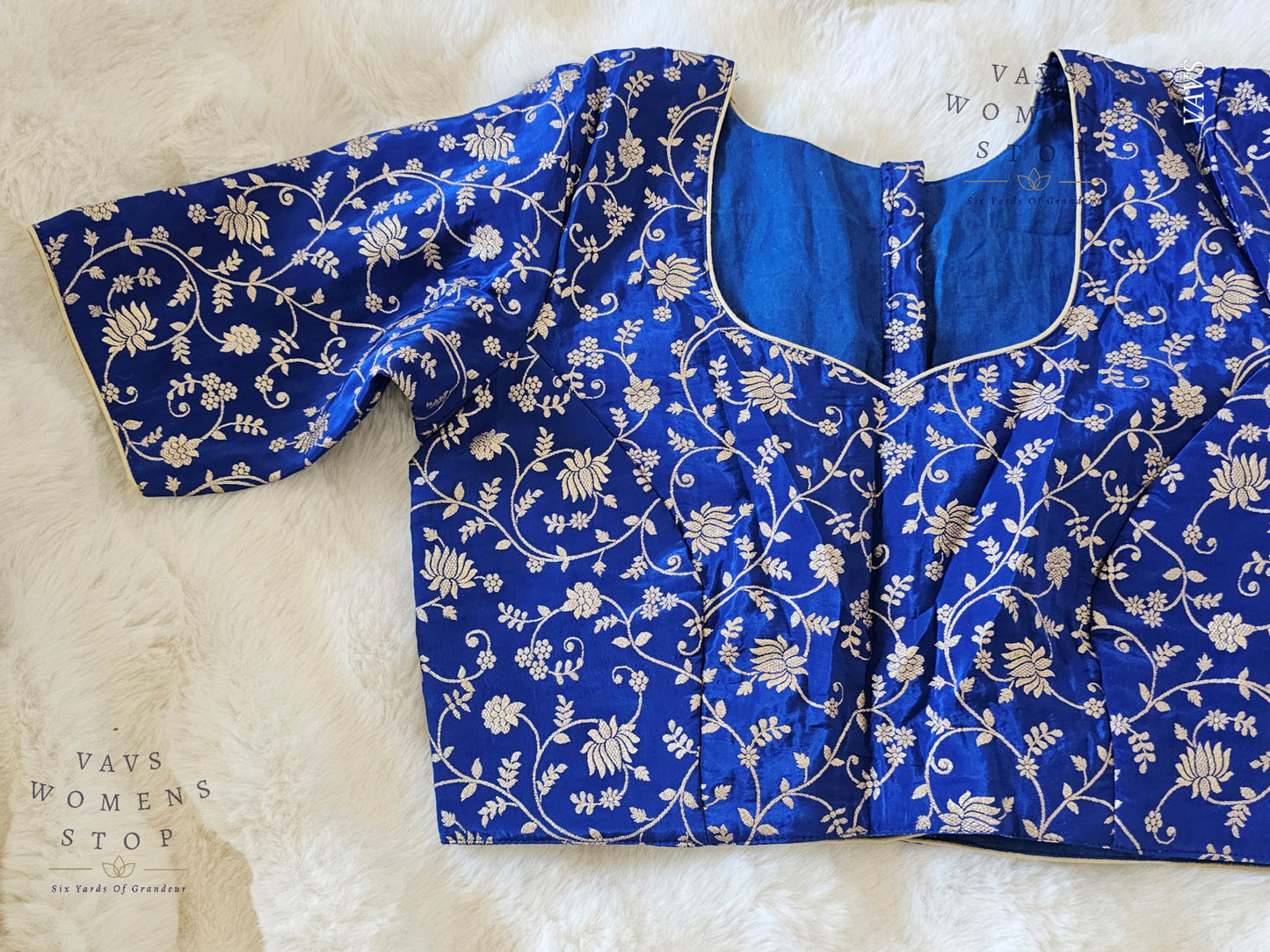 Royal Blue Shade Munga Benarasi Meenakari Blouse