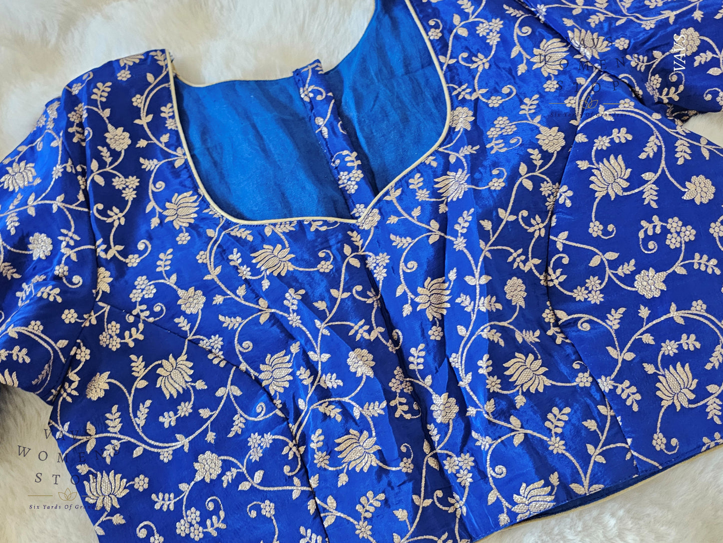 Royal Blue Shade Munga Benarasi Meenakari Blouse