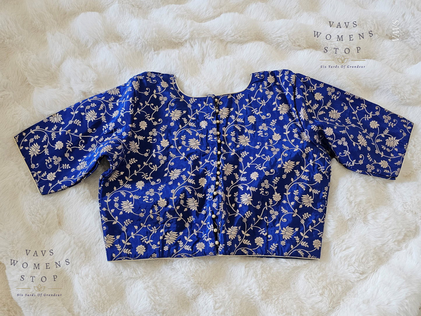 Royal Blue Shade Munga Benarasi Meenakari Blouse