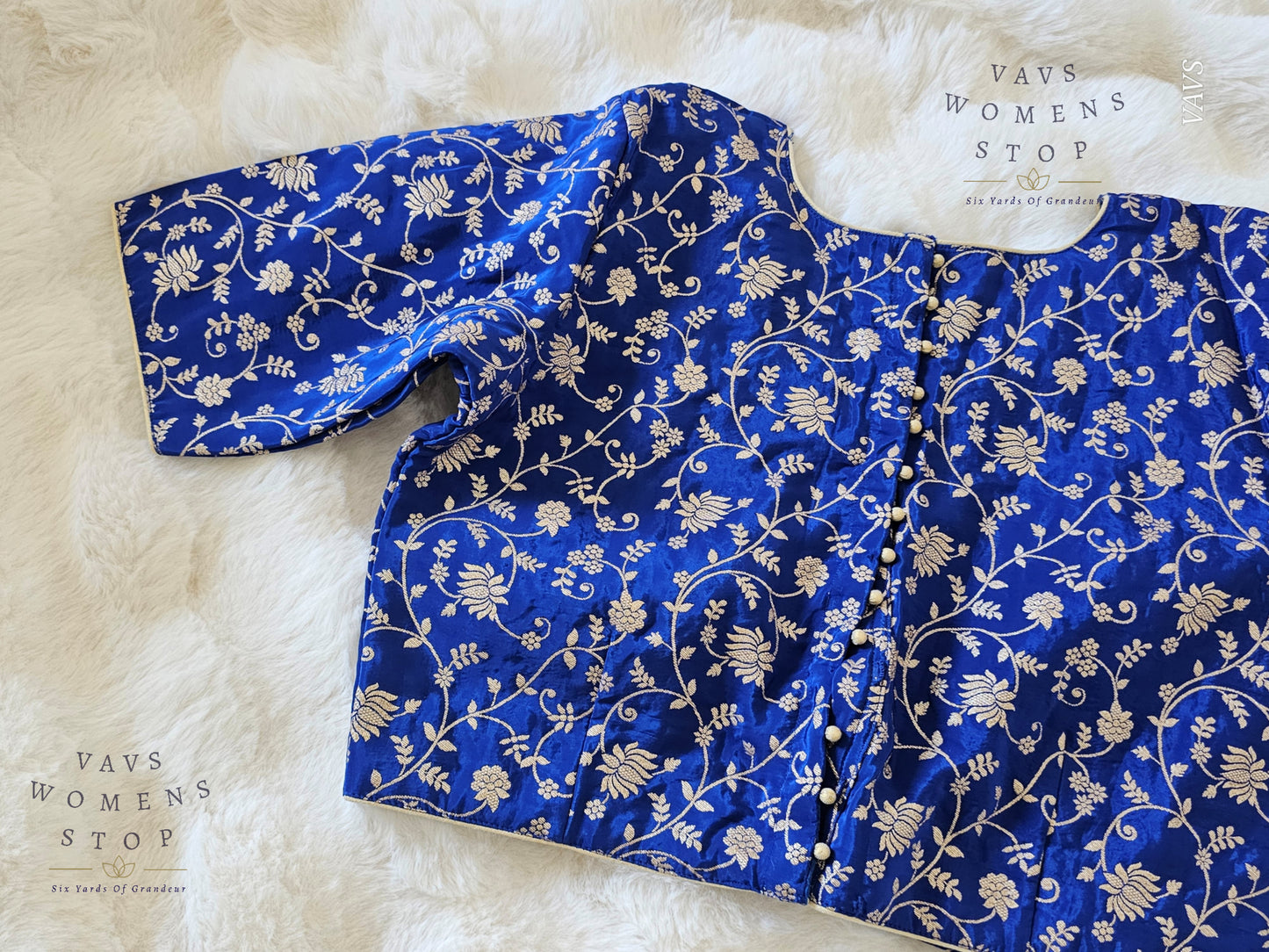 Royal Blue Shade Munga Benarasi Meenakari Blouse