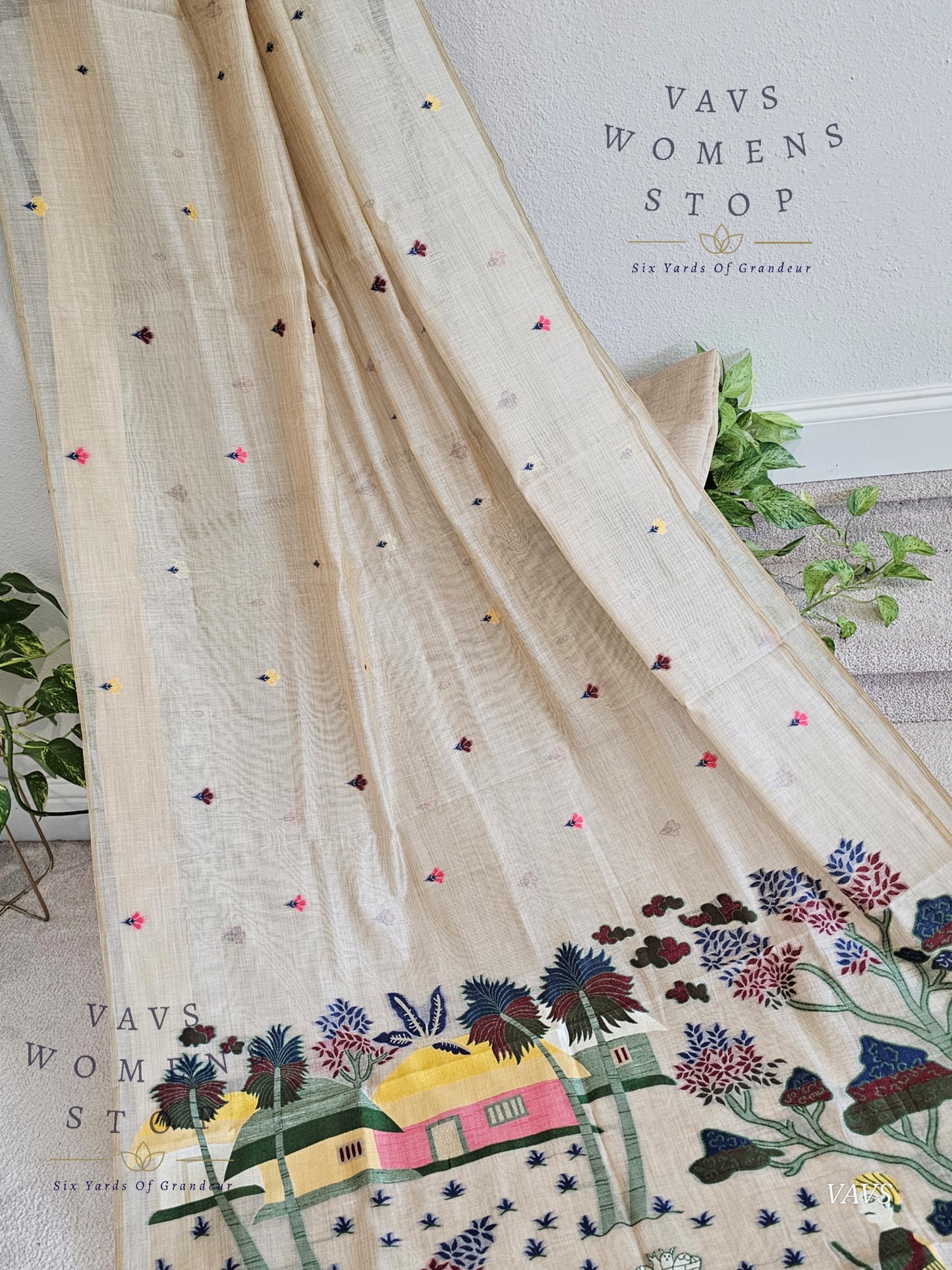 Beige Shade Muga Cotton Soft Saree with Jamdani Pallu