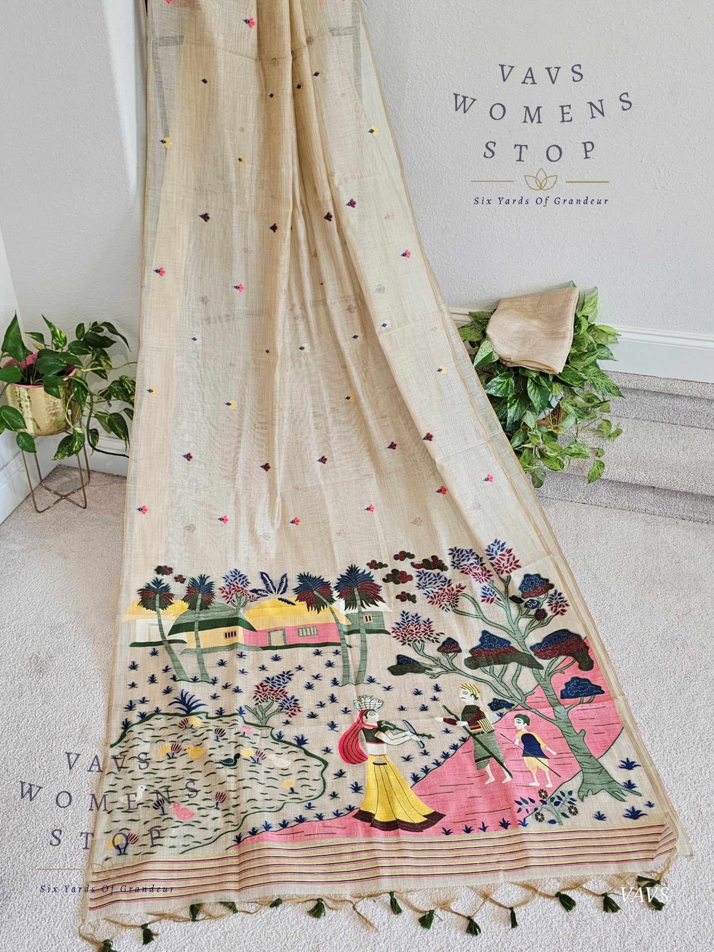 Beige Shade Muga Cotton Soft Saree with Jamdani Pallu