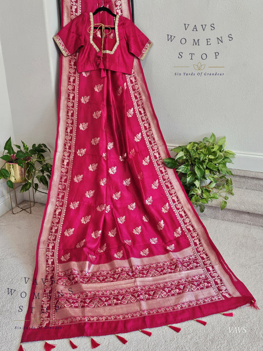 Pink Shade Pure Mango Benarasi Silk Saree with Blouse – Elegant Wedding & Festive Wear – Ready to Ship