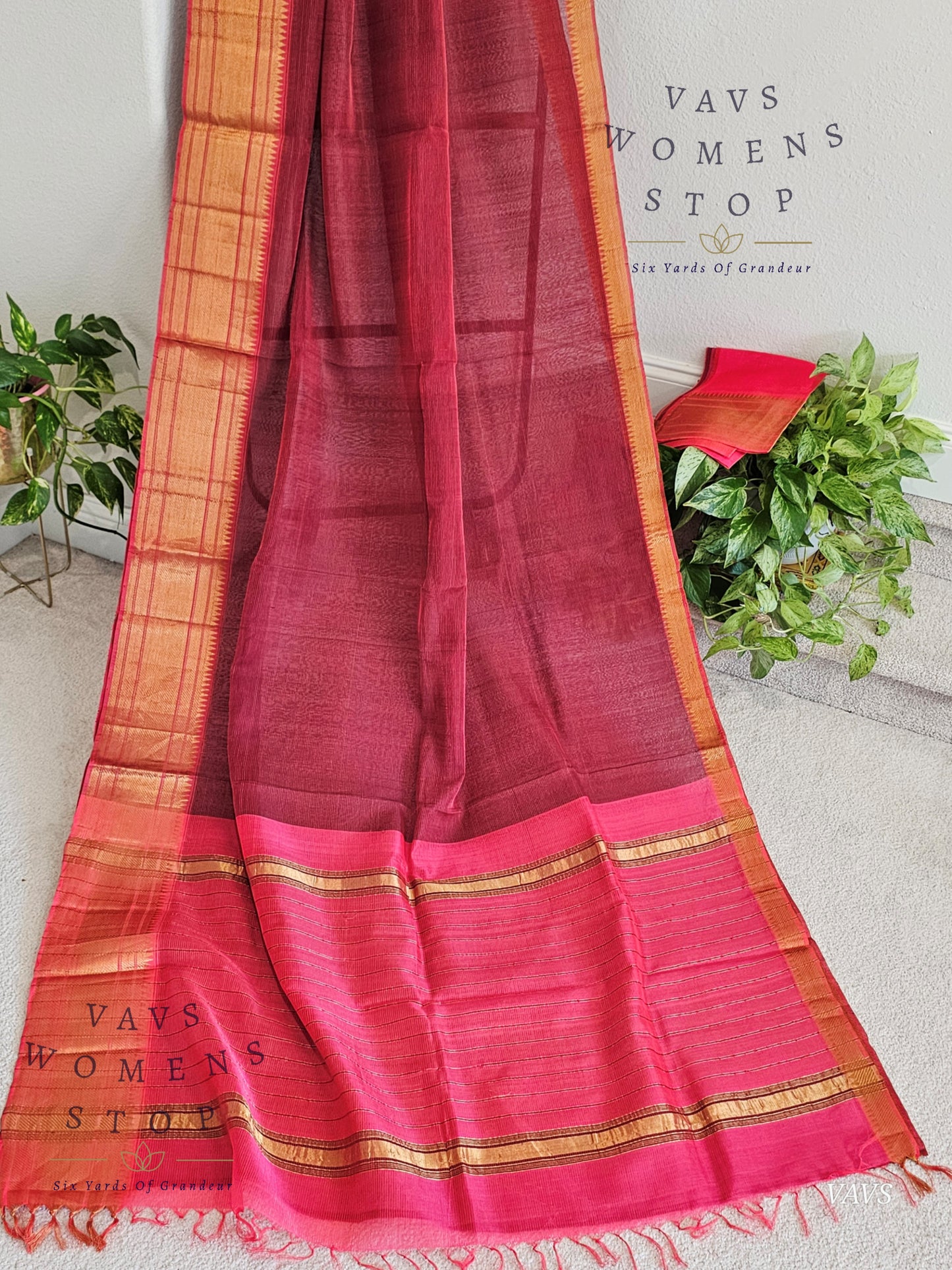 Kalanetha Shade Mangalagiri Pattu Handloom Silk Cotton Saree & Blouse Piece