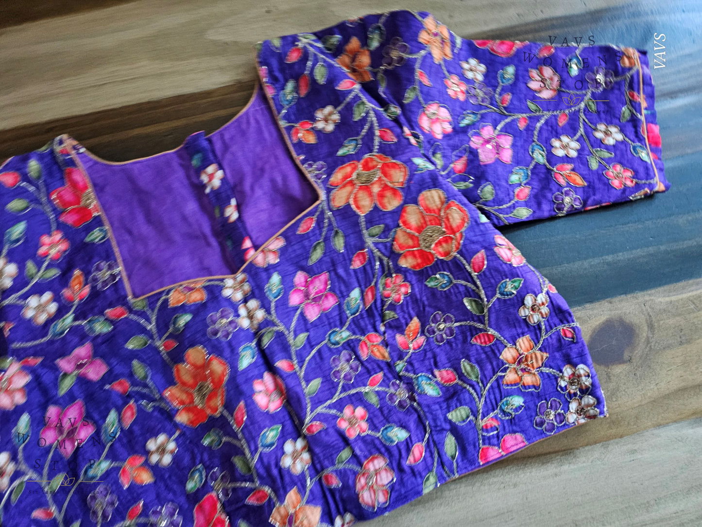 Purple Shade Floral Embroidered Blouse