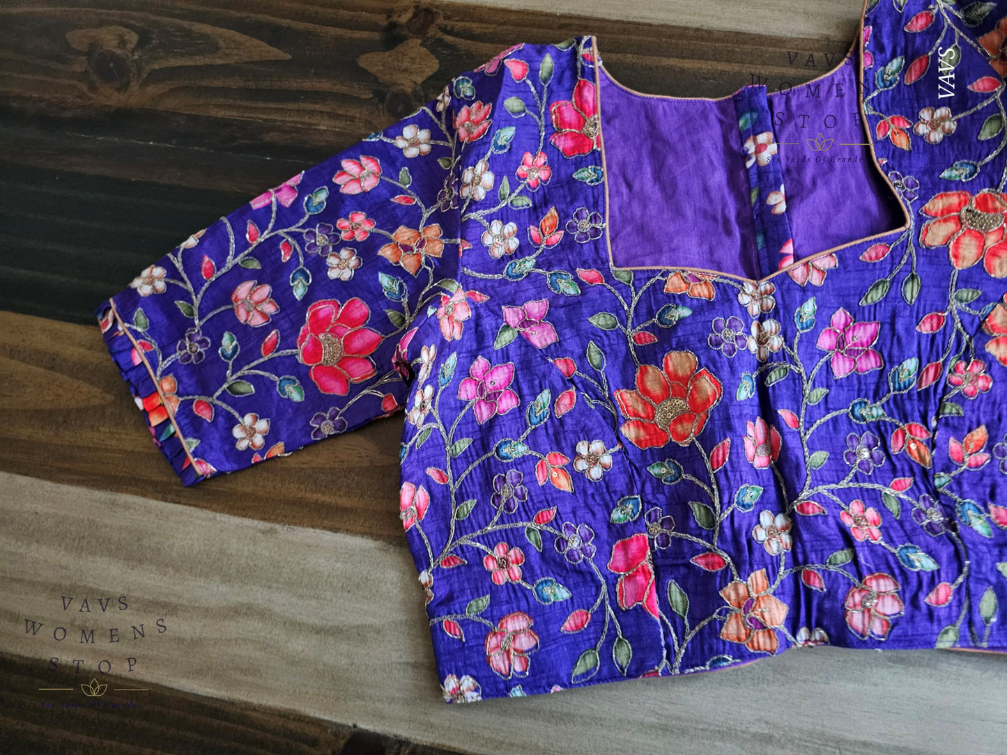 Purple Shade Floral Embroidered Blouse