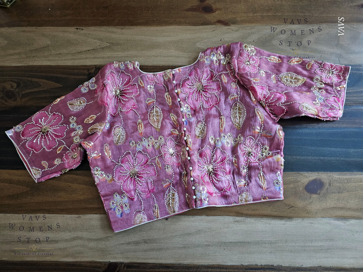 Onion Pink Shade Floral Print Machine Embroidered Blouse