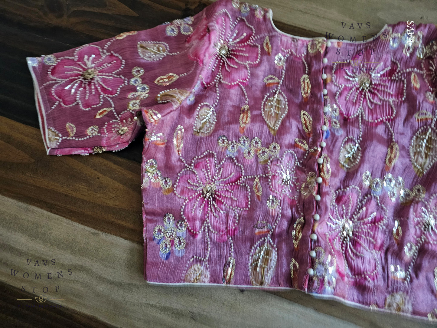 Onion Pink Shade Floral Print Machine Embroidered Blouse