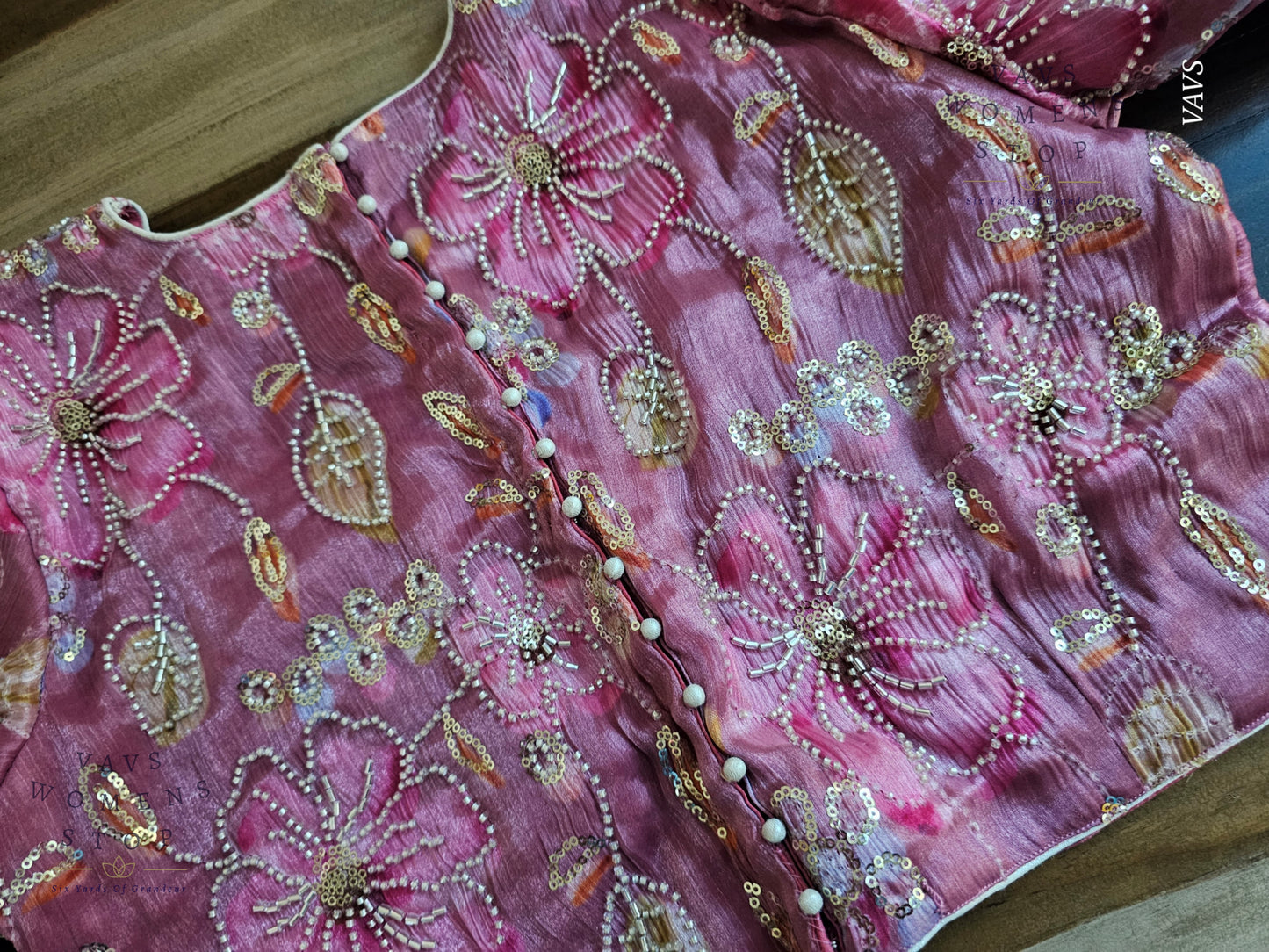 Onion Pink Shade Floral Print Machine Embroidered Blouse