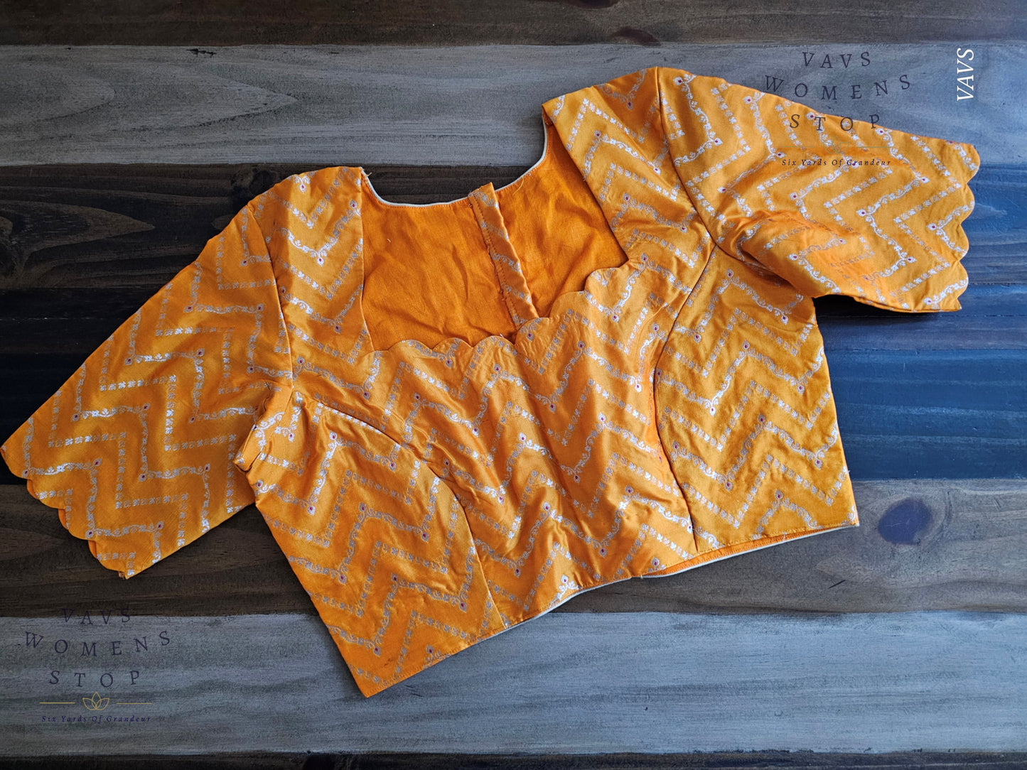 Yellow-Orange Designer Banarasi Blouse