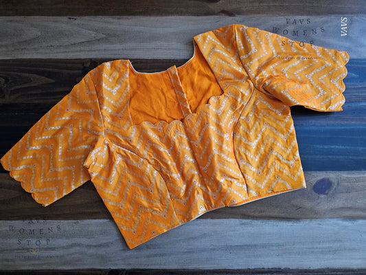Yellow-Orange Designer Banarasi Blouse