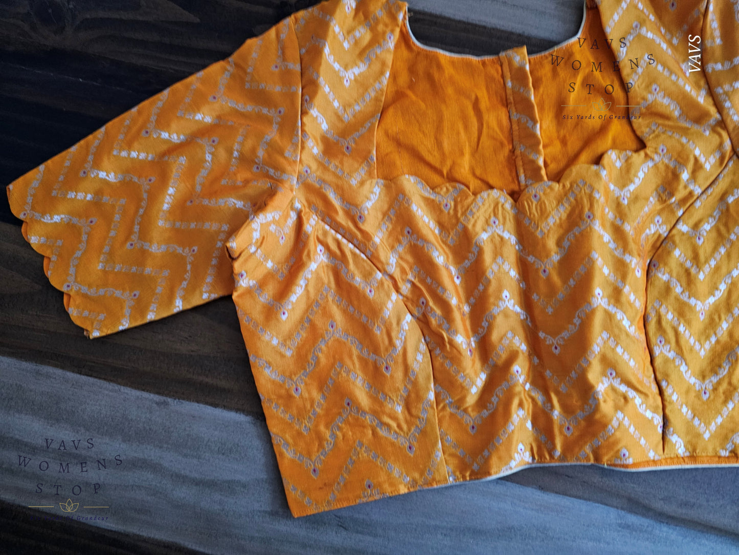 Yellow-Orange Designer Banarasi Blouse