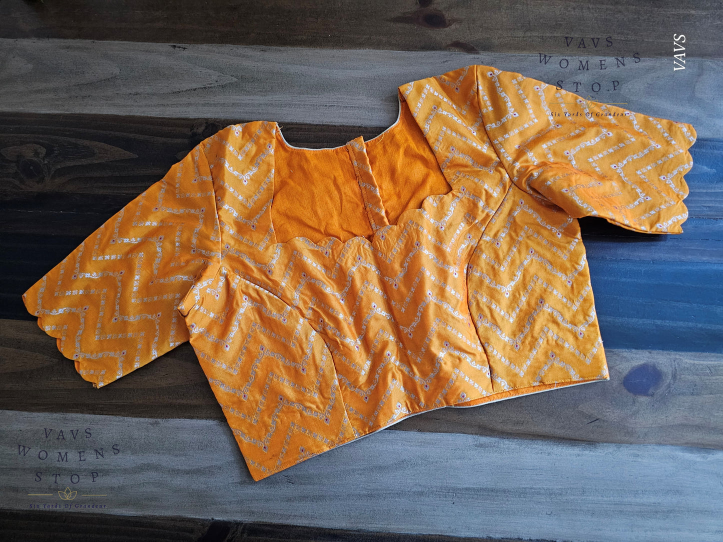Yellow-Orange Designer Banarasi Blouse