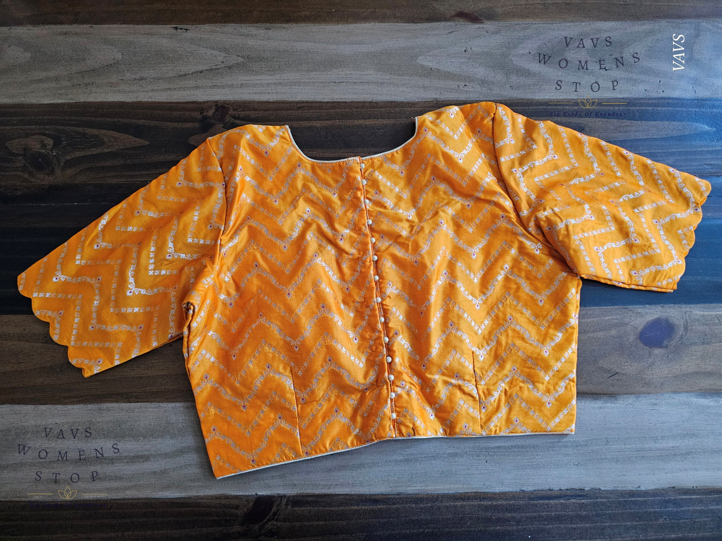 Yellow-Orange Designer Banarasi Blouse