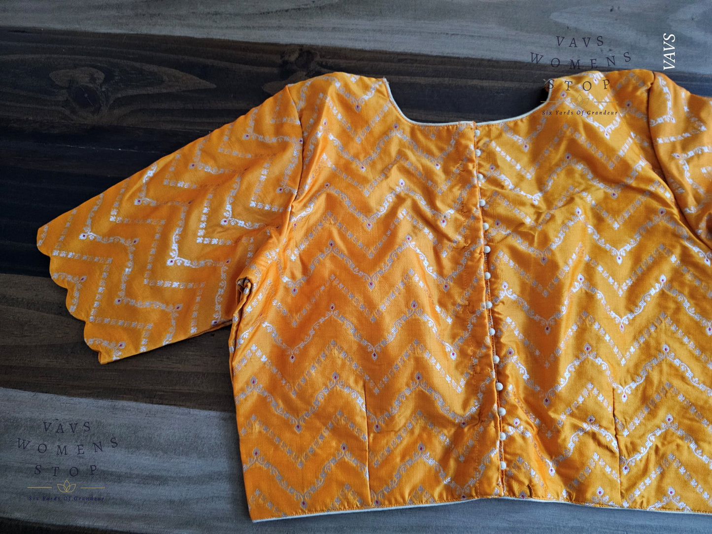 Yellow-Orange Designer Banarasi Blouse