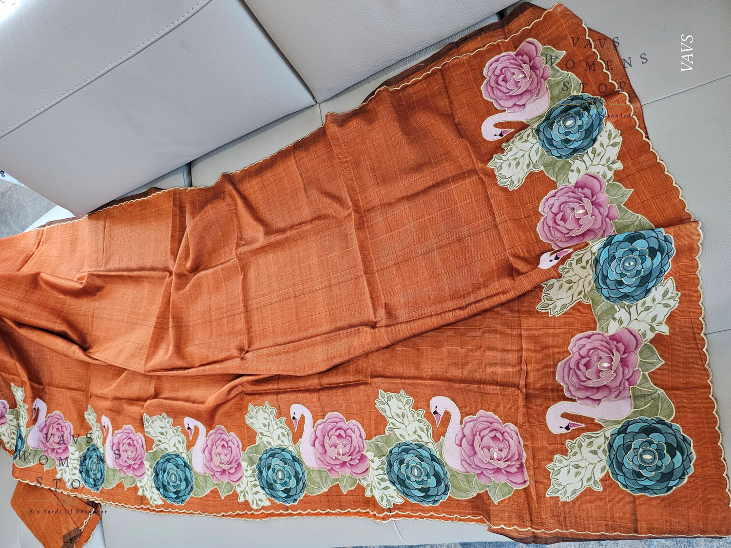 Rust Shade Mangalagiri Handloom Silk Cotton Saree with Appliqué Work & Blouse Piece – Ready to Ship USA –  Women’s Stop
