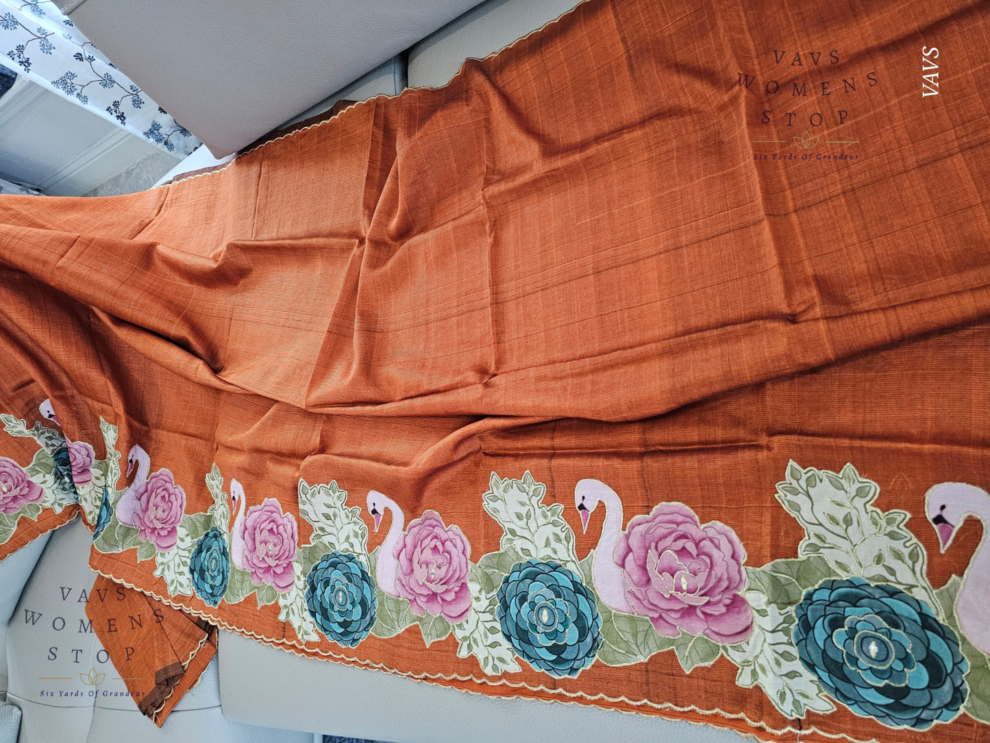 Rust Shade Mangalagiri Handloom Silk Cotton Saree with Appliqué Work & Blouse Piece