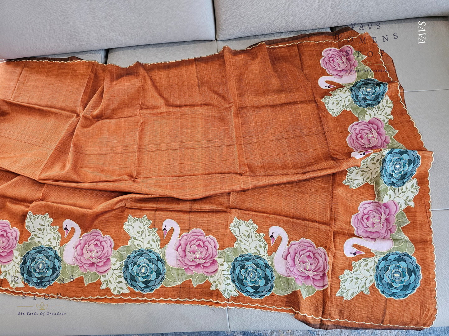 Rust Shade Mangalagiri Handloom Silk Cotton Saree with Appliqué Work & Blouse Piece