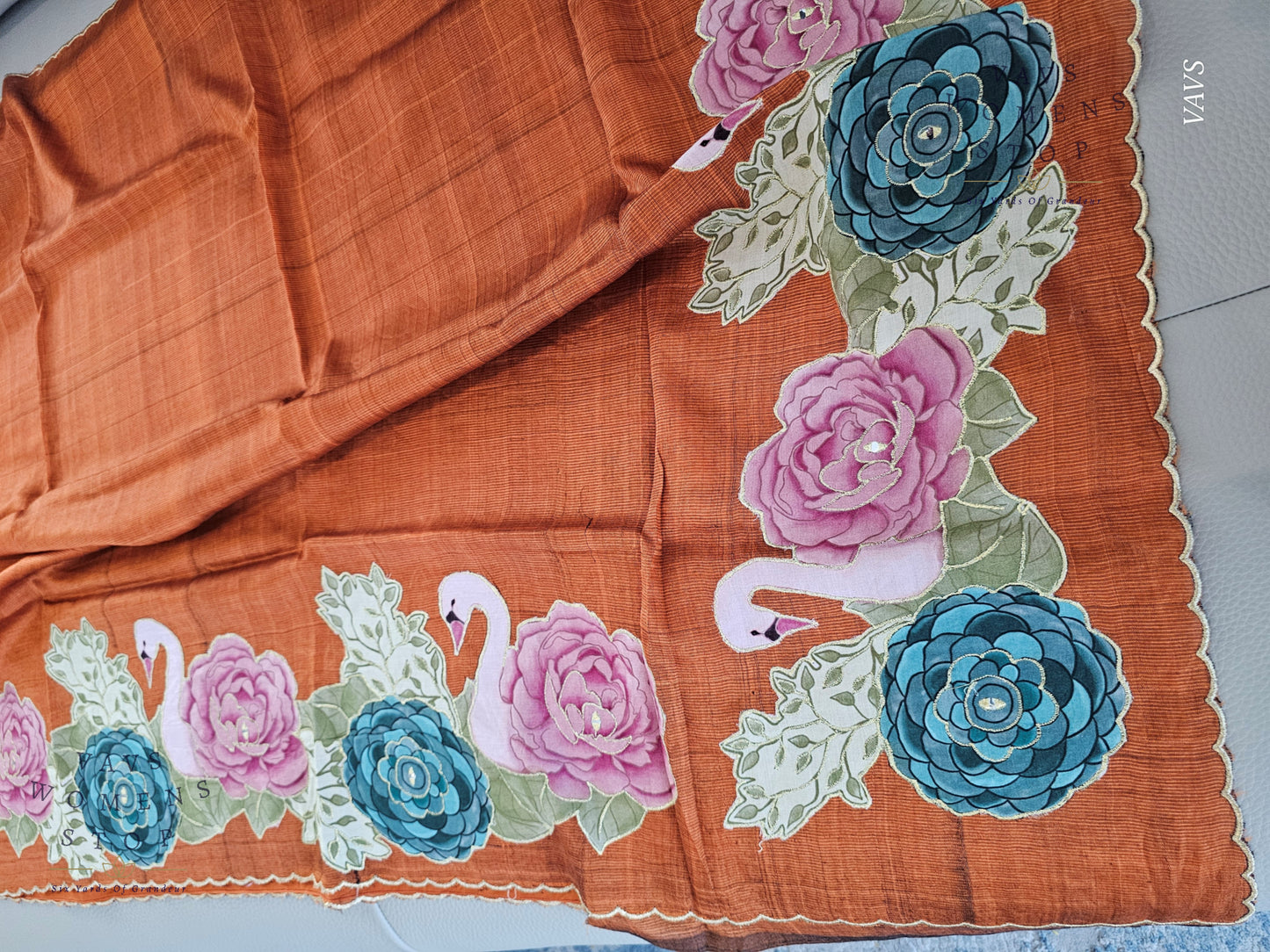 Rust Shade Mangalagiri Handloom Silk Cotton Saree with Appliqué Work & Blouse Piece