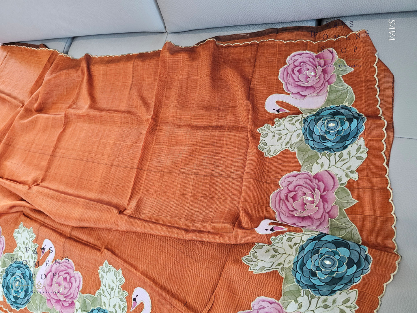 Rust Shade Mangalagiri Handloom Silk Cotton Saree with Appliqué Work & Blouse Piece