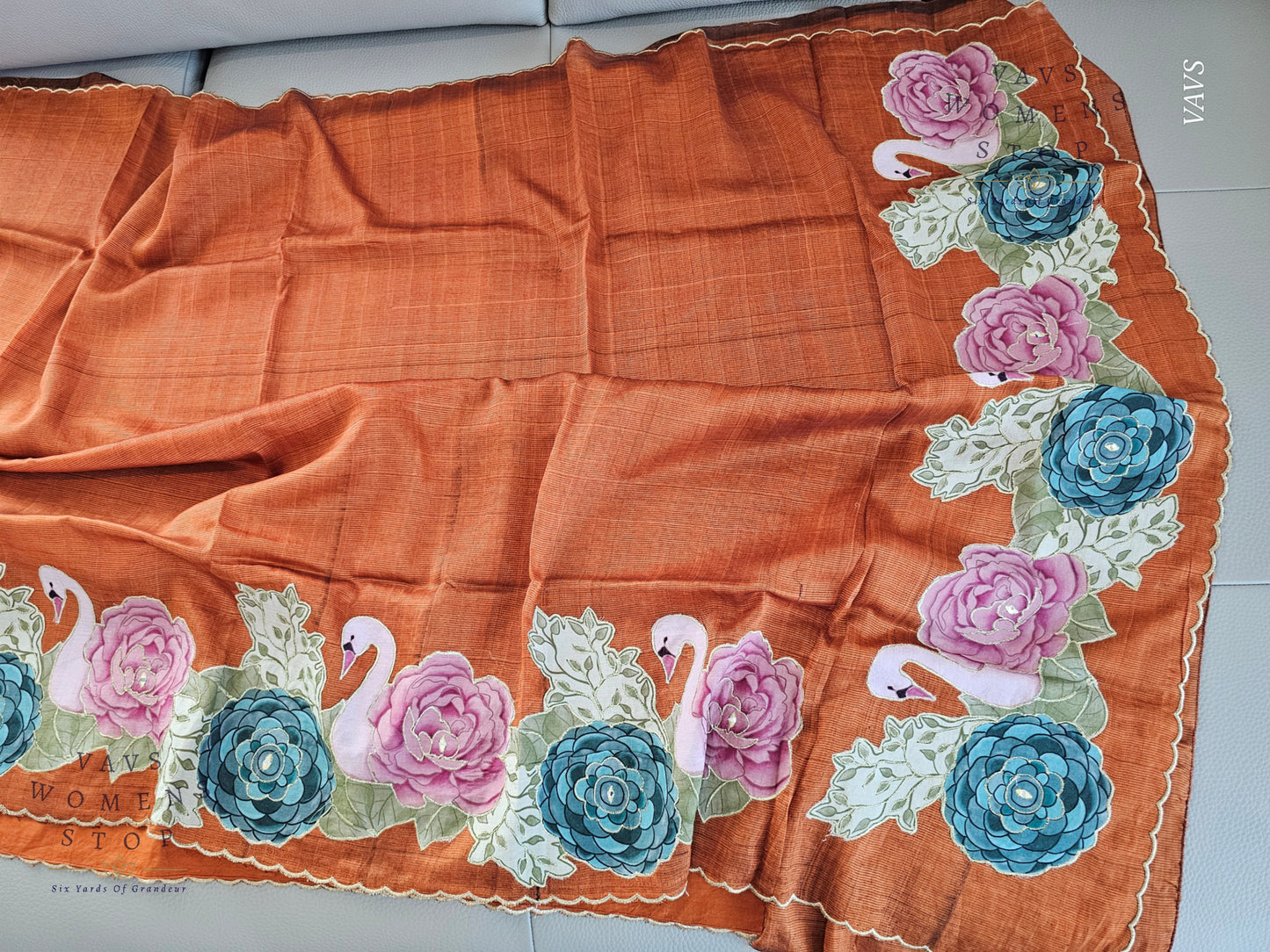 Rust Shade Mangalagiri Handloom Silk Cotton Saree with Appliqué Work & Blouse Piece