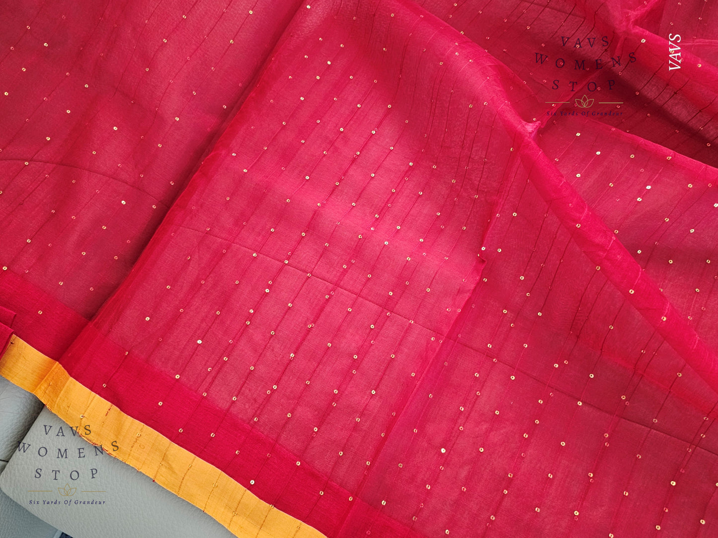 Red Shade Pure Muslin Silk Saree with Sequins Work & Paithani Pallu