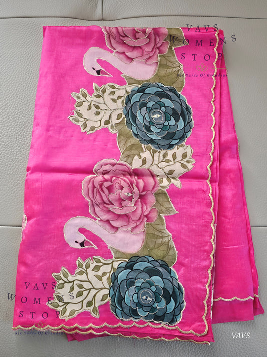 Pink Shade Mangalagiri Handloom Silk Cotton Saree with Appliqué Work – Ready to Ship USA –  Women’s Stop