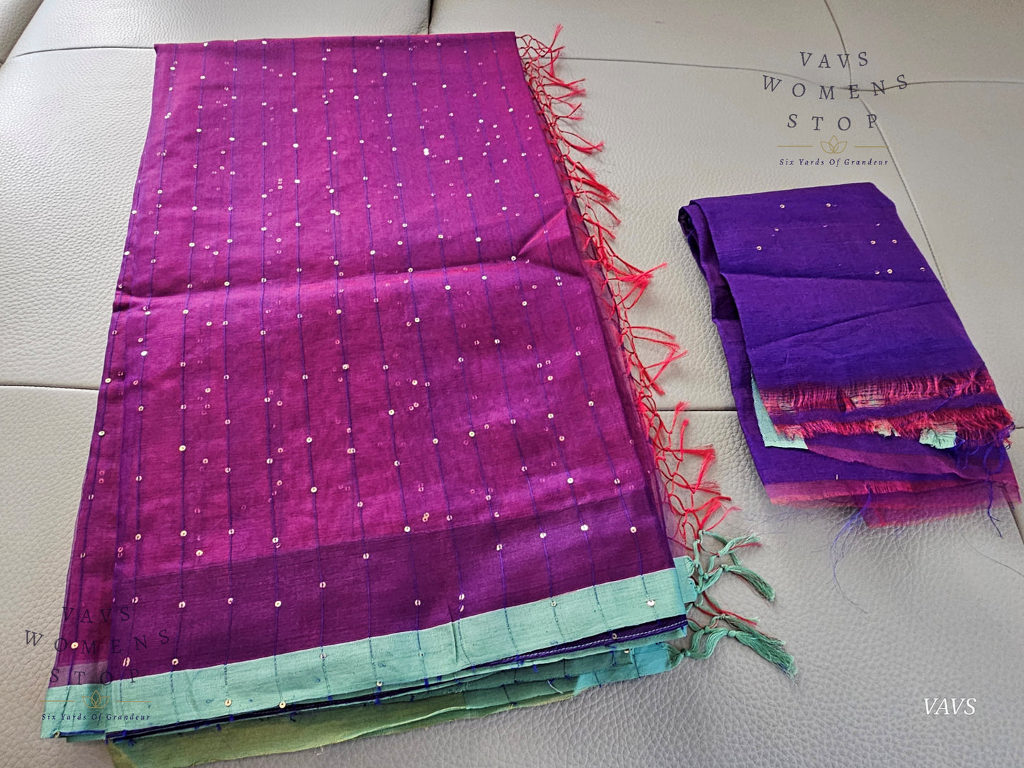 Purple Shade Pure Muslin Silk Saree with Sequins Work & Paithani Pallu