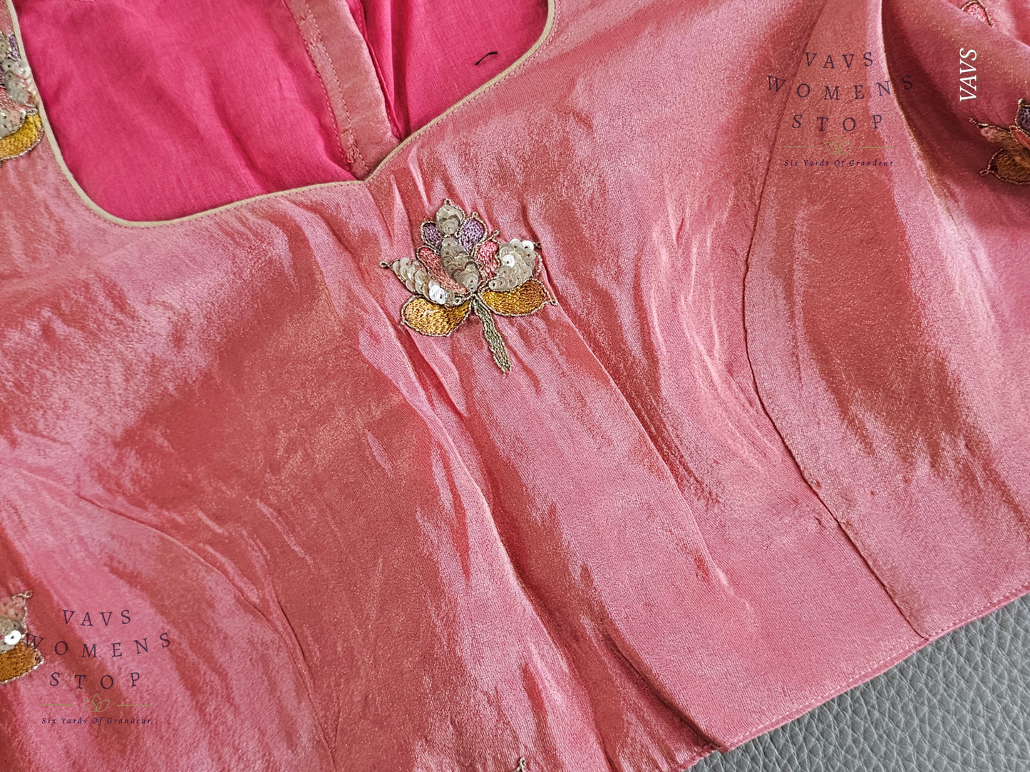 Exclusive Designer Pink Shade Blouse with Sequins & Peacock Sleeve Embroidery