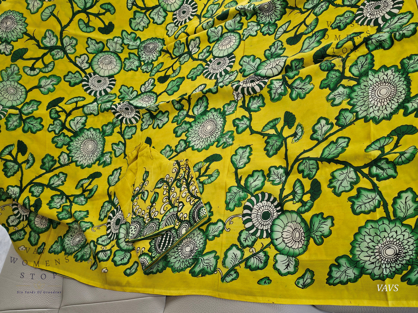 Bangalore Silk Kalamkari Hand-Painted Saree & Stitched Blouse