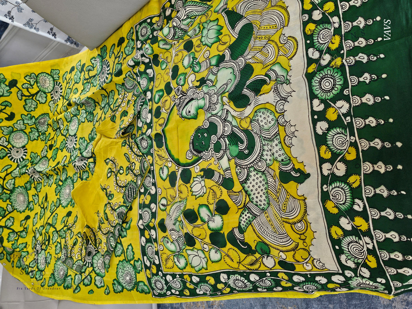 Bangalore Silk Kalamkari Hand-Painted Saree & Stitched Blouse