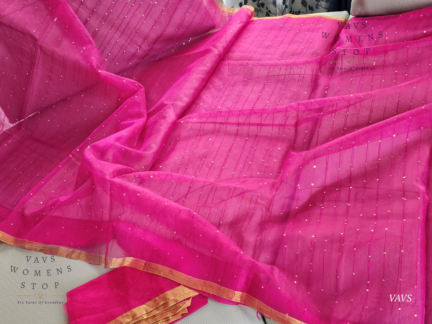 Pink Shade Pure Muslin Silk Saree with Sequins Work & Paithani Pallu