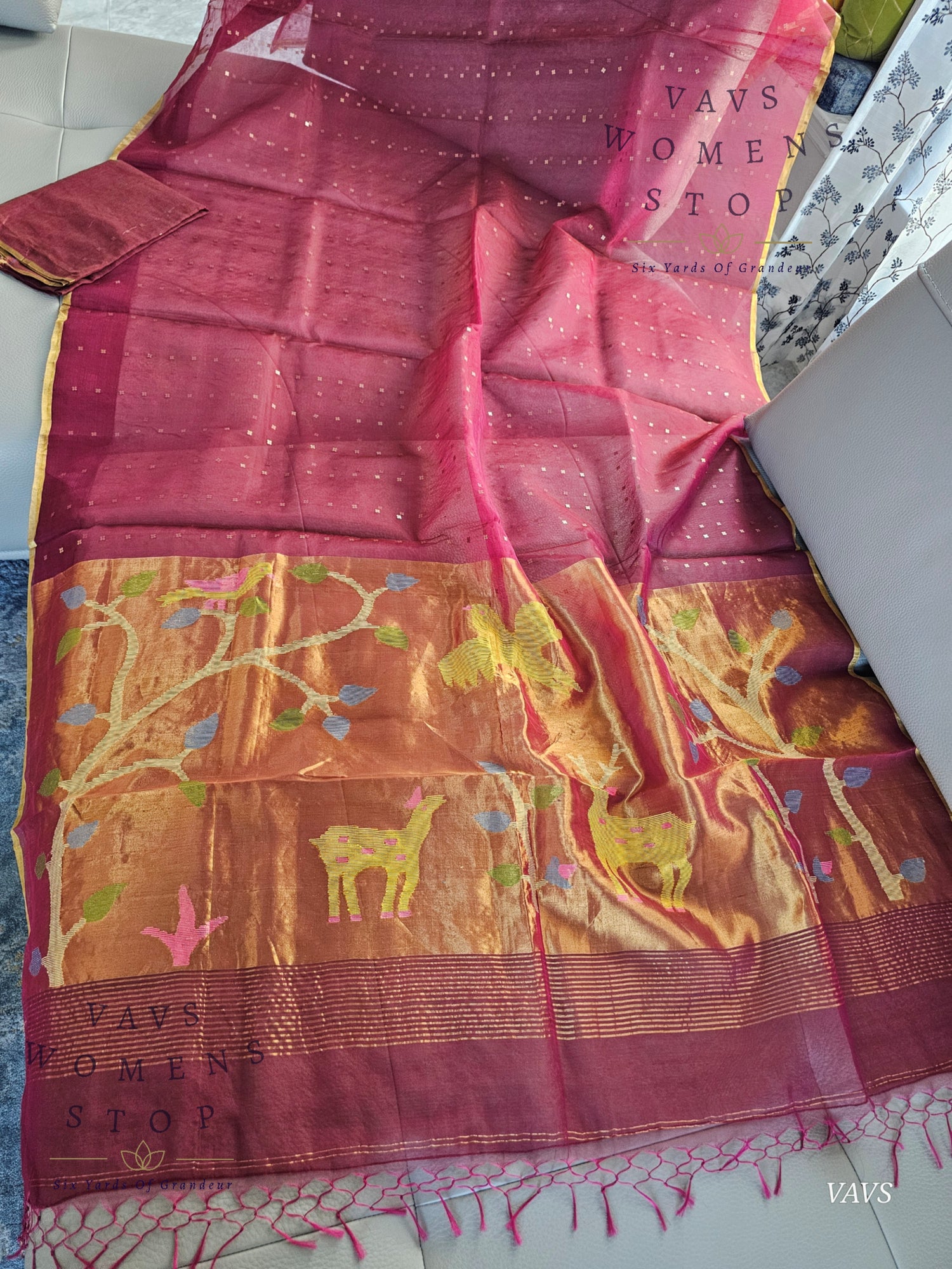 Buy Wine Muslin Silk Saree with Sequins & Paithani Pallu | Ready to Ship USA –  Women’s Stop