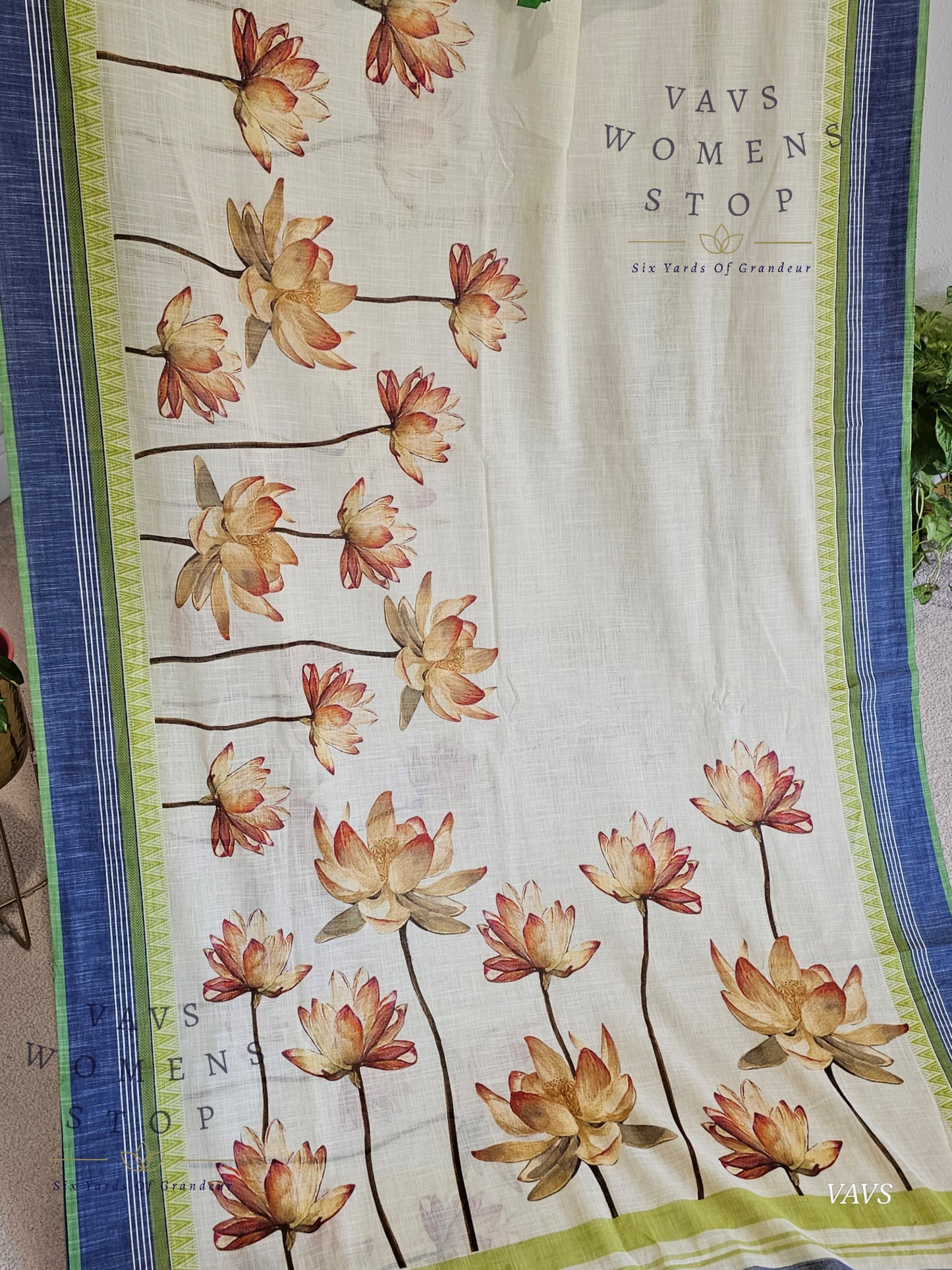 Khadi Cotton Digital Print Saree with Stitched Blouse