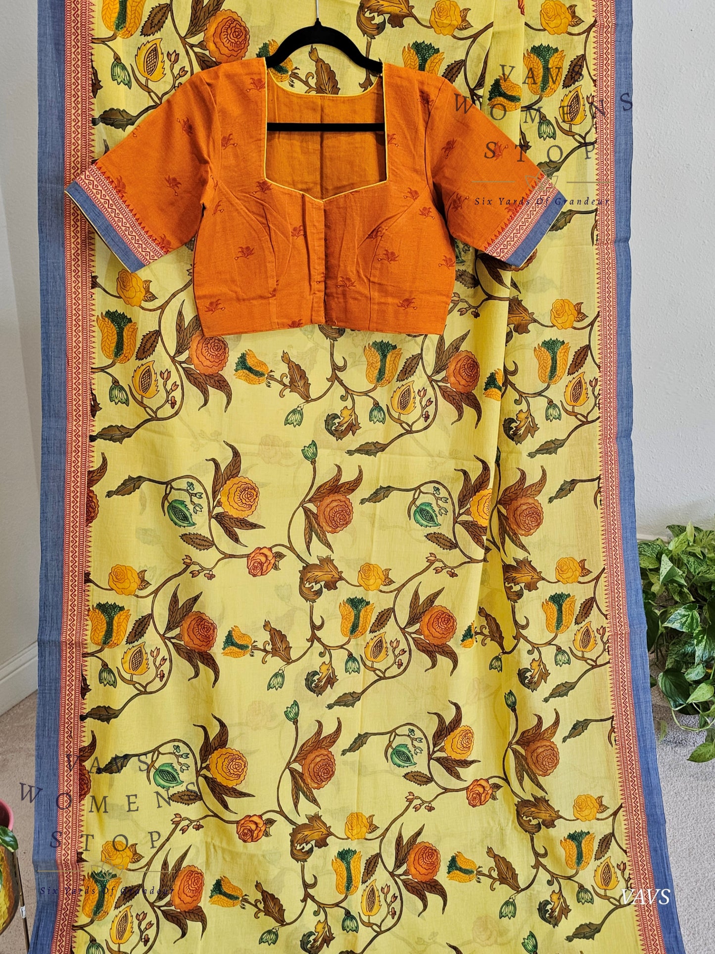 Khadi Cotton Digital Print Saree with Stitched Blouse