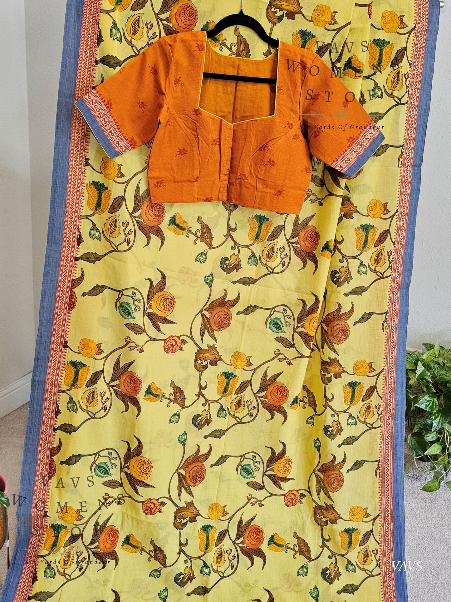 Khadi Cotton Digital Print Saree with Stitched Blouse